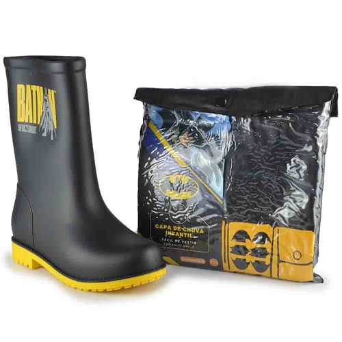 Kit Bota Galocha Infantil Grendene Masculina Batman com Capa 23056